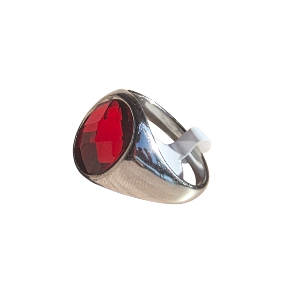 Stainless Steel Ring with Red Gemstone - Picture 2 of 4